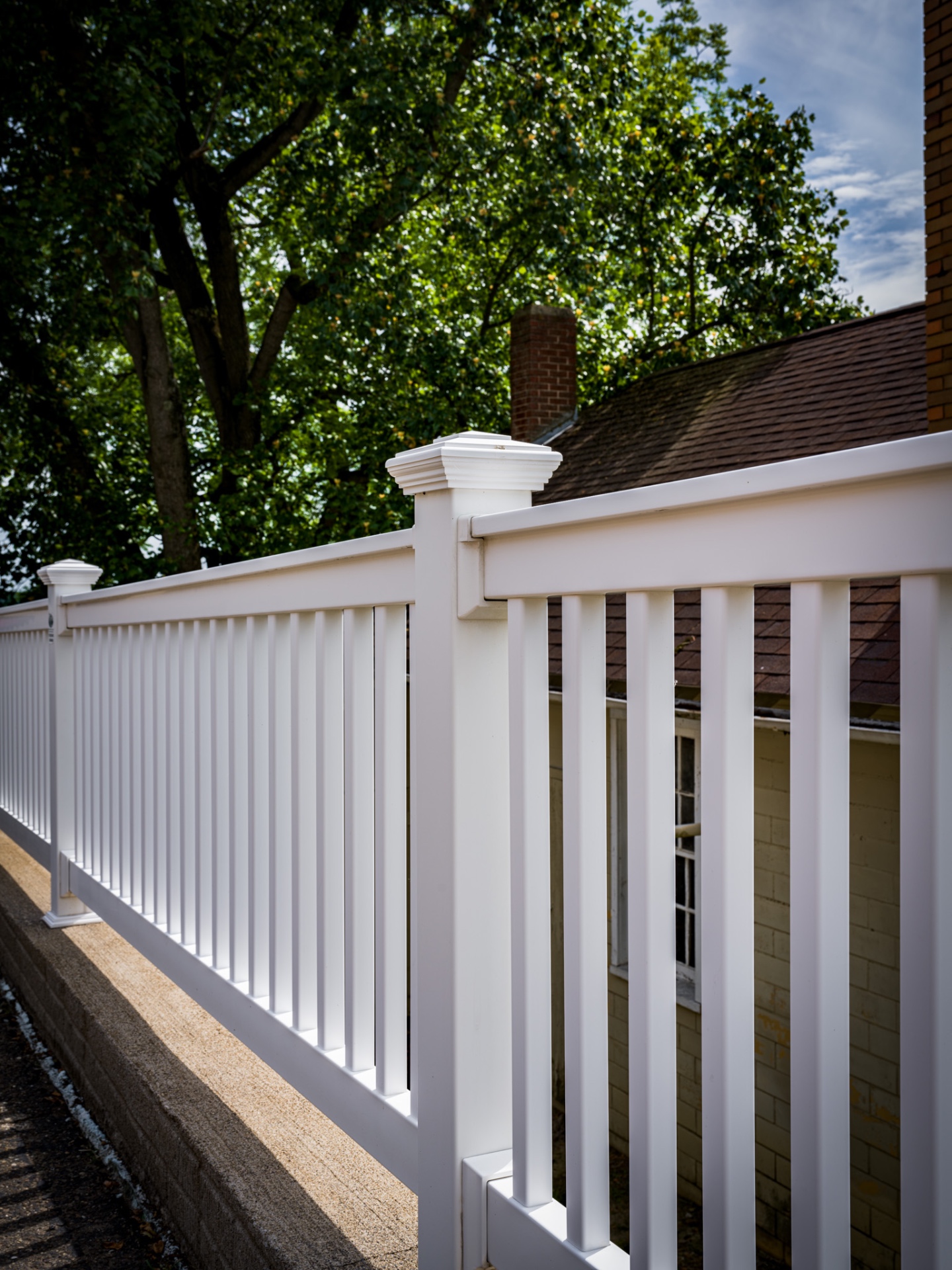 Bright white PVC railing after cleaning in Ohio